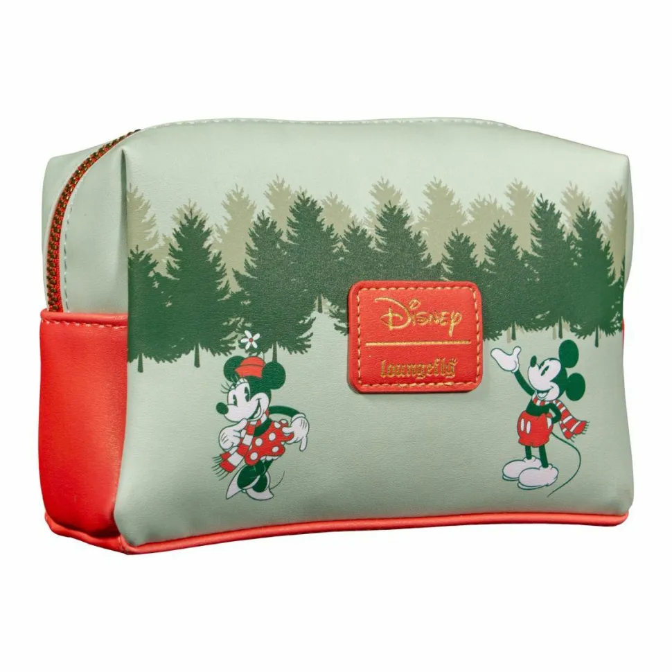 Disney - Mickey & Minnie Holiday 5” Faux Leather Zip-Around Cosmetic Bag