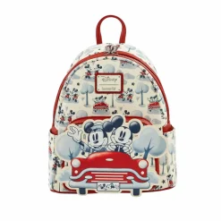 Disney - Mickey & Minnie Mouse Springtime Car Ride 10” Faux Leather Mini Backpack