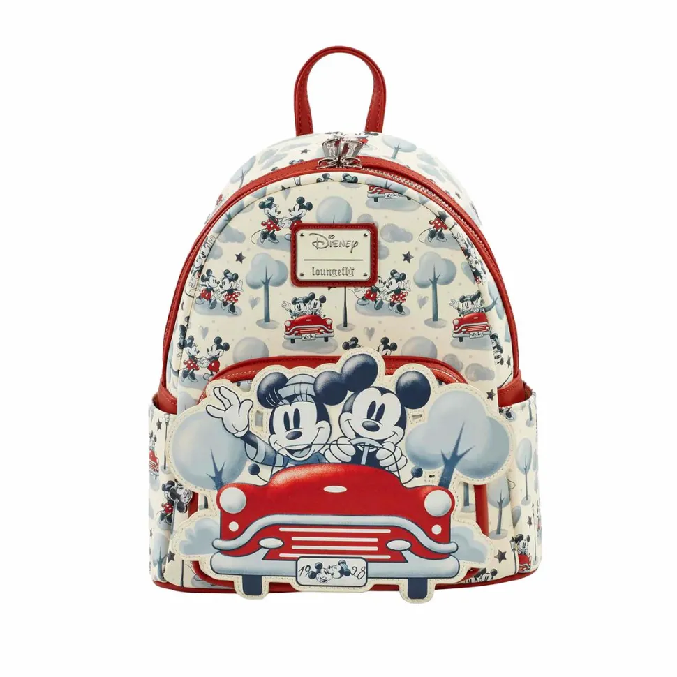 Disney - Mickey & Minnie Mouse Springtime Car Ride 10” Faux Leather Mini Backpack