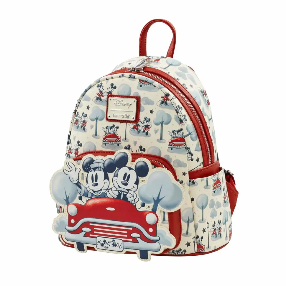 Disney - Mickey & Minnie Mouse Springtime Car Ride 10” Faux Leather Mini Backpack