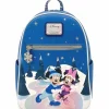 Disney - Mickey & Minnie Mouse Winter Skating Scene 10” Faux Leather Mini Backpack