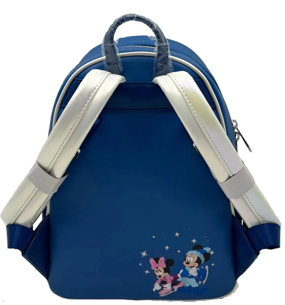 Disney - Mickey & Minnie Mouse Winter Skating Scene 10” Faux Leather Mini Backpack