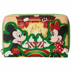 Disney - Mickey & Minnie Mouse Hot Cocoa Fireplace 4” Faux Leather Zip-Around Wallet