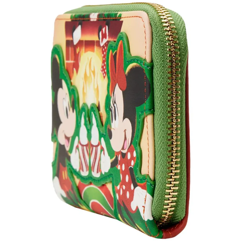 Disney - Mickey & Minnie Mouse Hot Cocoa Fireplace 4” Faux Leather Zip-Around Wallet