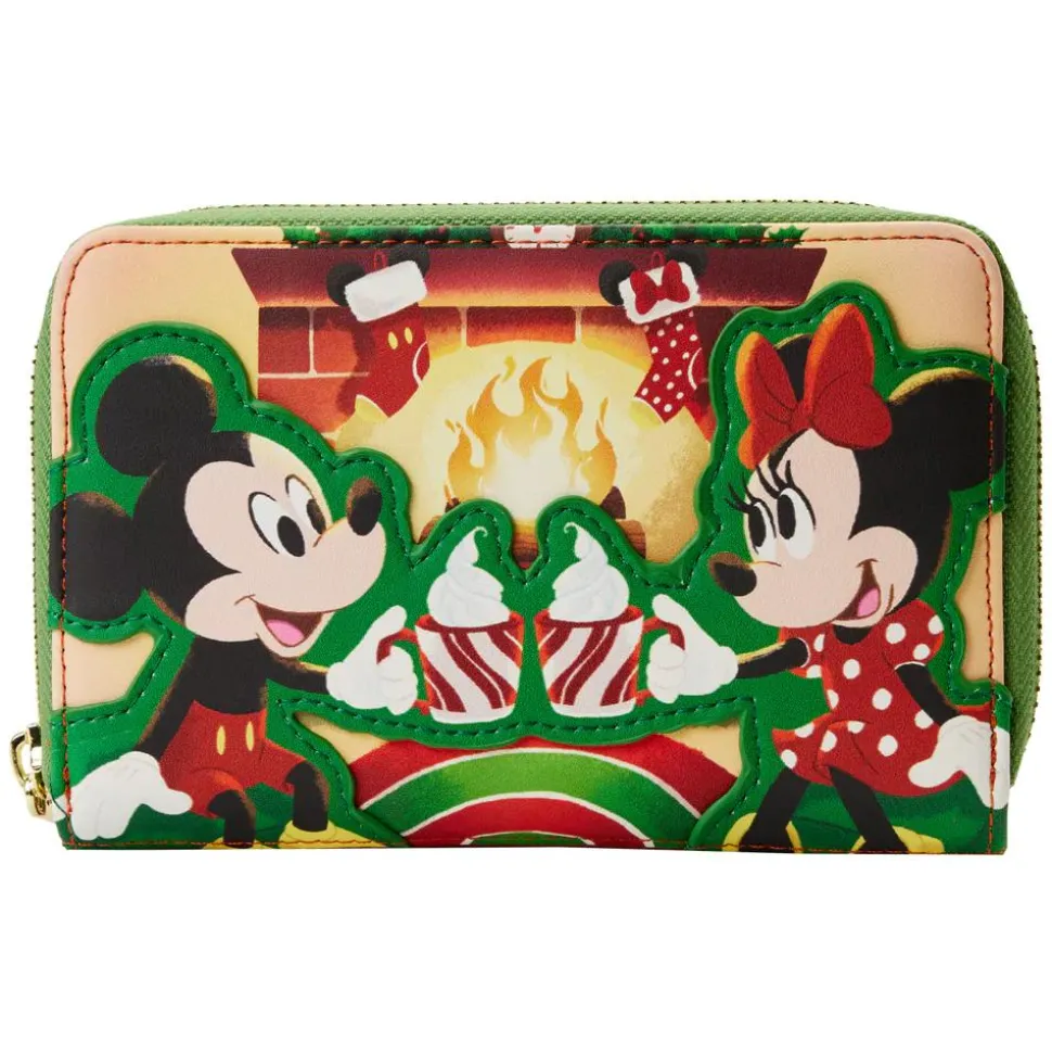 Disney - Mickey & Minnie Mouse Hot Cocoa Fireplace 4” Faux Leather Zip-Around Wallet