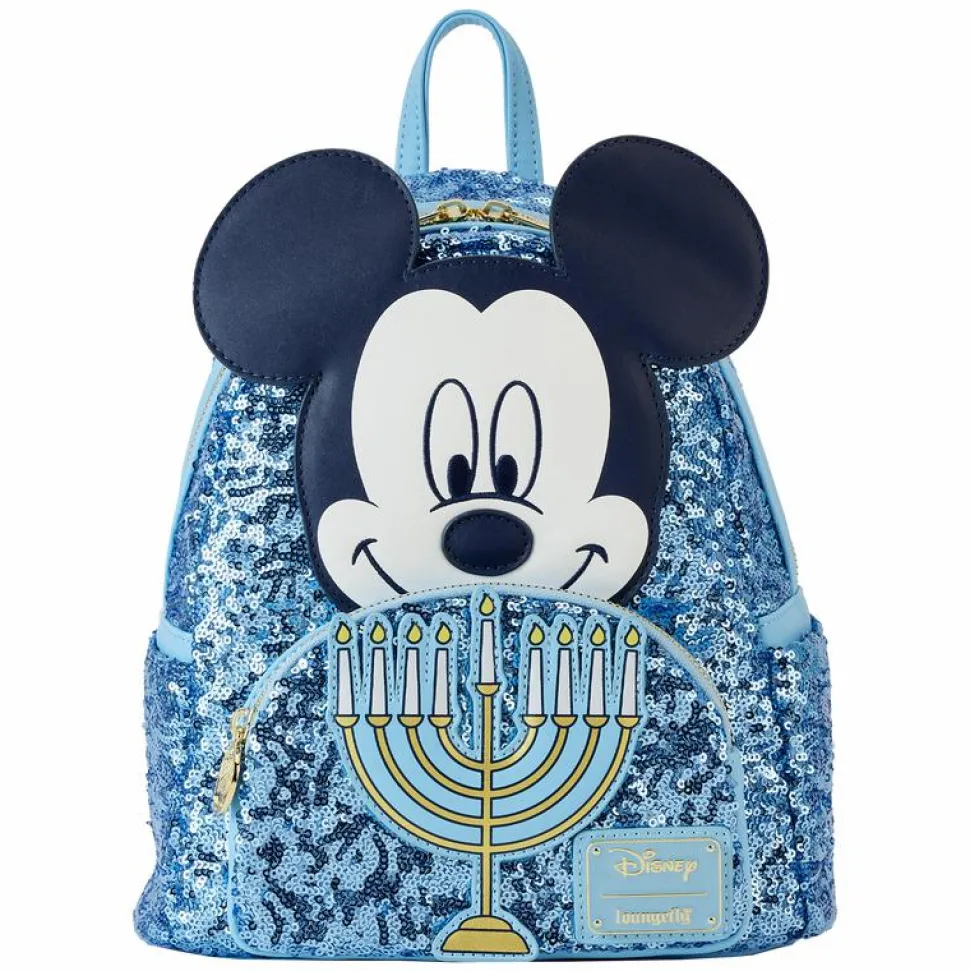 Disney - Mickey Hanukkah Sequin Glow in the Dark 10" Faux Leather Mini Backpack