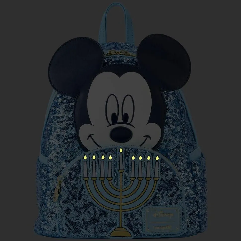 Disney - Mickey Hanukkah Sequin Glow in the Dark 10" Faux Leather Mini Backpack