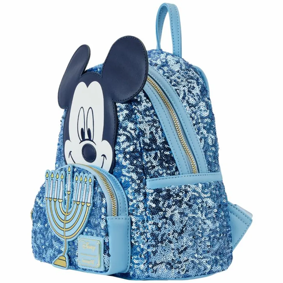 Disney - Mickey Hanukkah Sequin Glow in the Dark 10" Faux Leather Mini Backpack