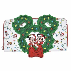 Disney - Mickey, Minnie & Friends Holiday Wreath 4” Faux Leather Zip-Around Wallet