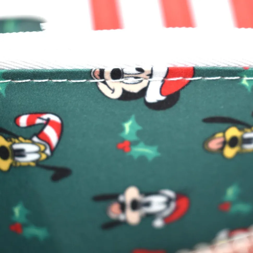 Disney - Mickey, Minnie & Friends Holiday Wreath 4” Faux Leather Zip-Around Wallet