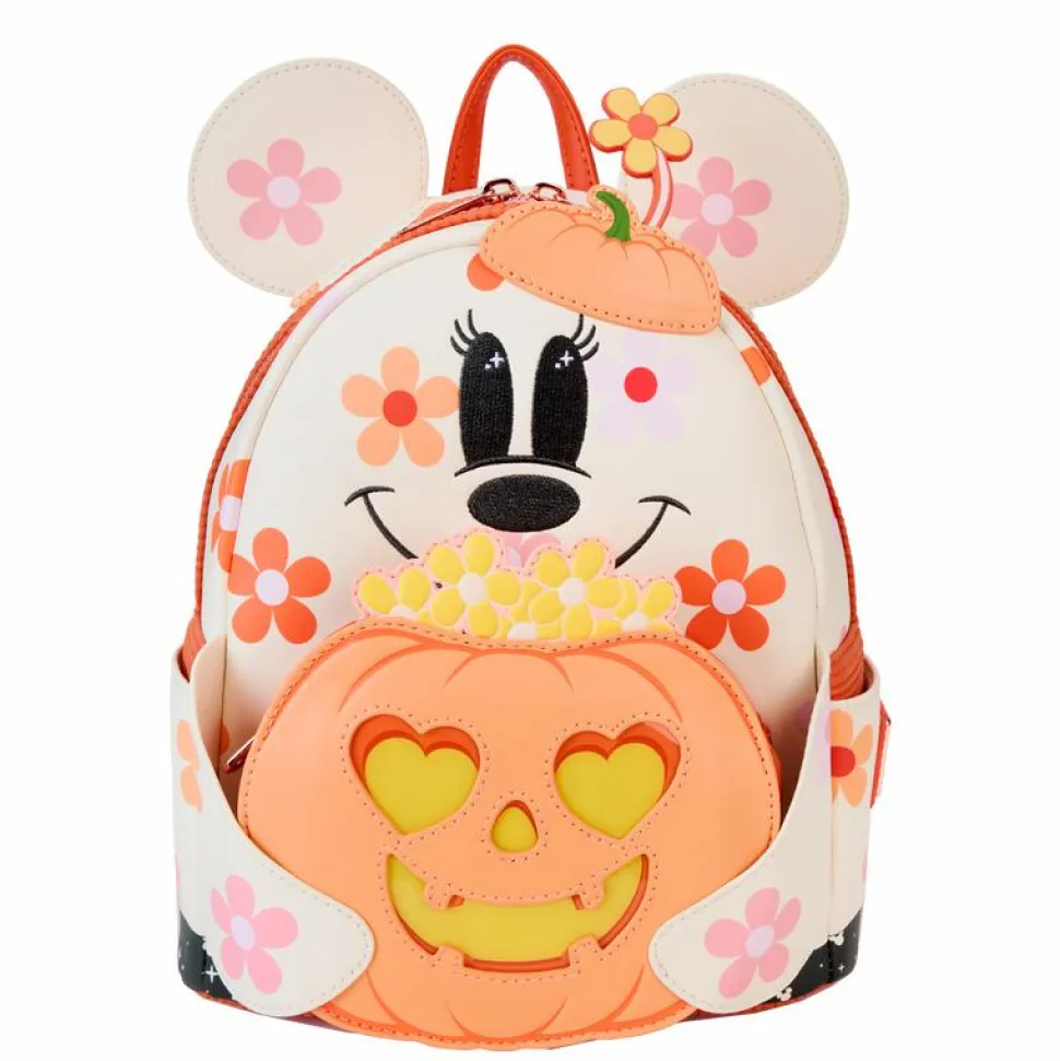 Disney - Minnie Floral Ghost Light Up Glow in the Dark 10" Faux Leather Mini Backpack