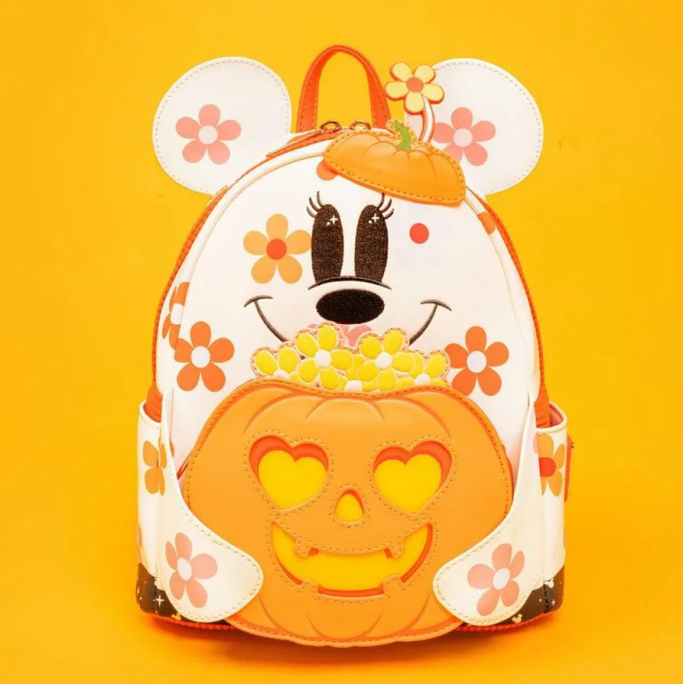 Disney - Minnie Floral Ghost Light Up Glow in the Dark 10" Faux Leather Mini Backpack