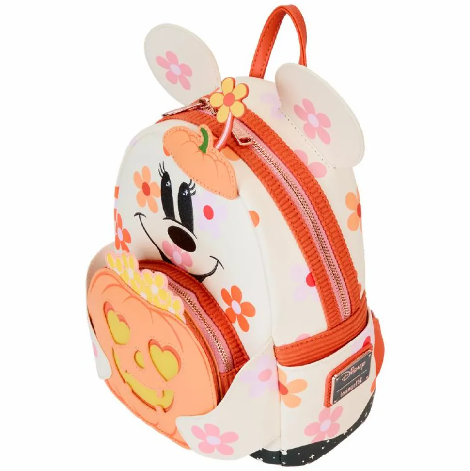 Disney - Minnie Floral Ghost Light Up Glow in the Dark 10" Faux Leather Mini Backpack