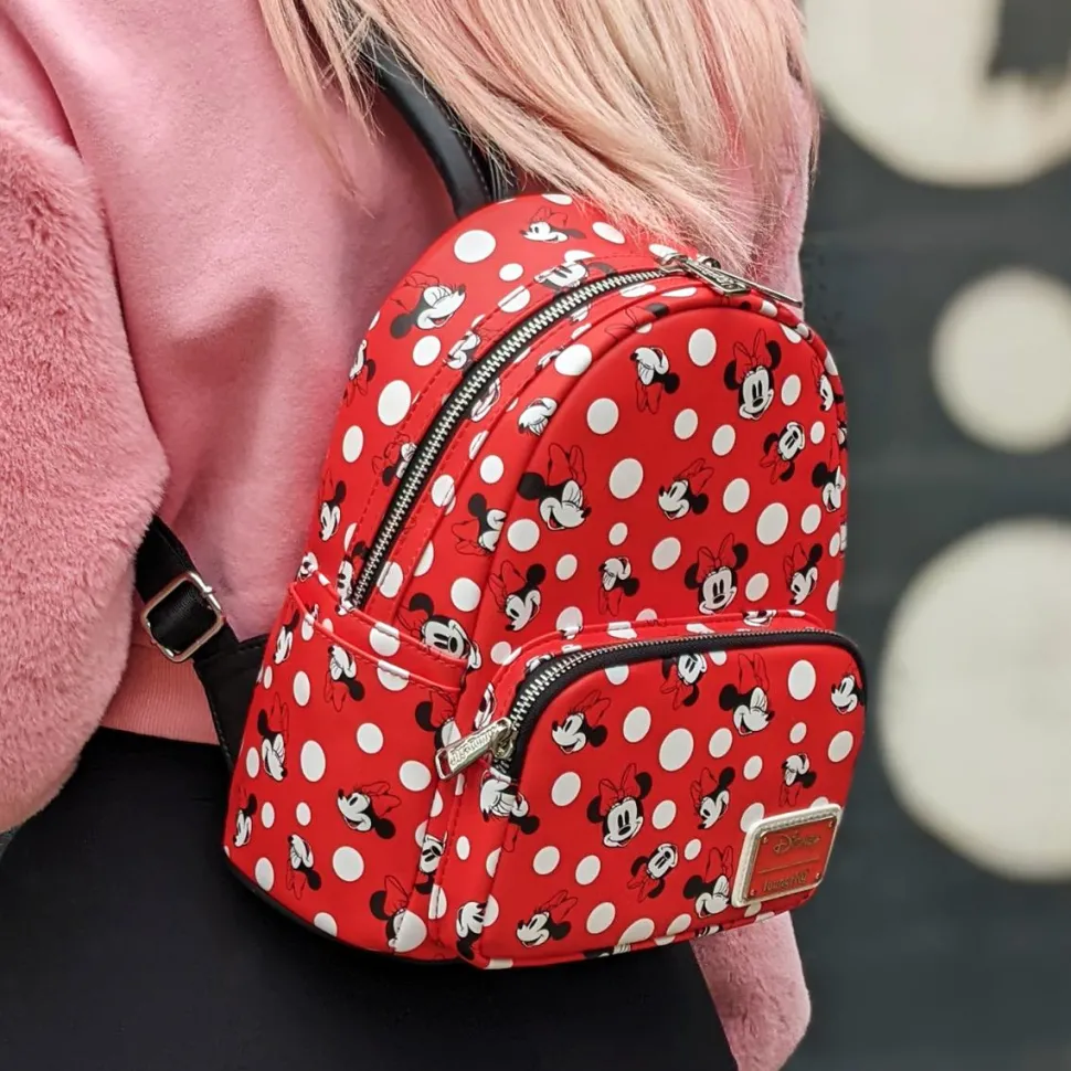 Disney - Minnie Mouse Polka Dots Red 10” Faux Leather Mini Backpack