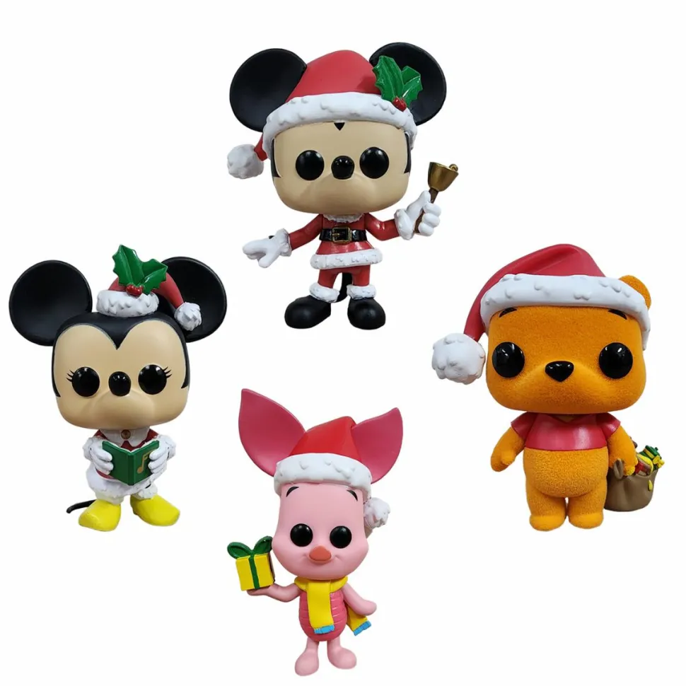 Disney: Holiday - Mickey, Minnie, Piglet, Winnie the Pooh Flocked Pop! Vinyl Figure 4-Pack
