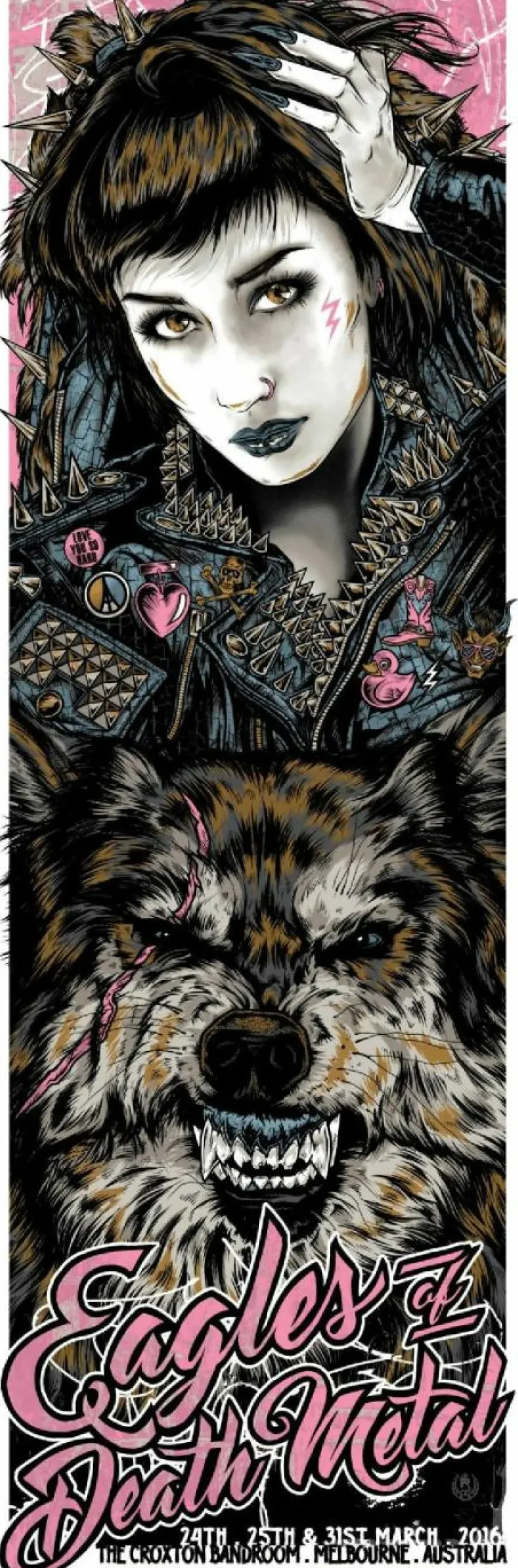 Eagles of Death Metal - Croxton Ballroom, Melbourne 2016 Pink Variant Art Print by Rhys Cooper