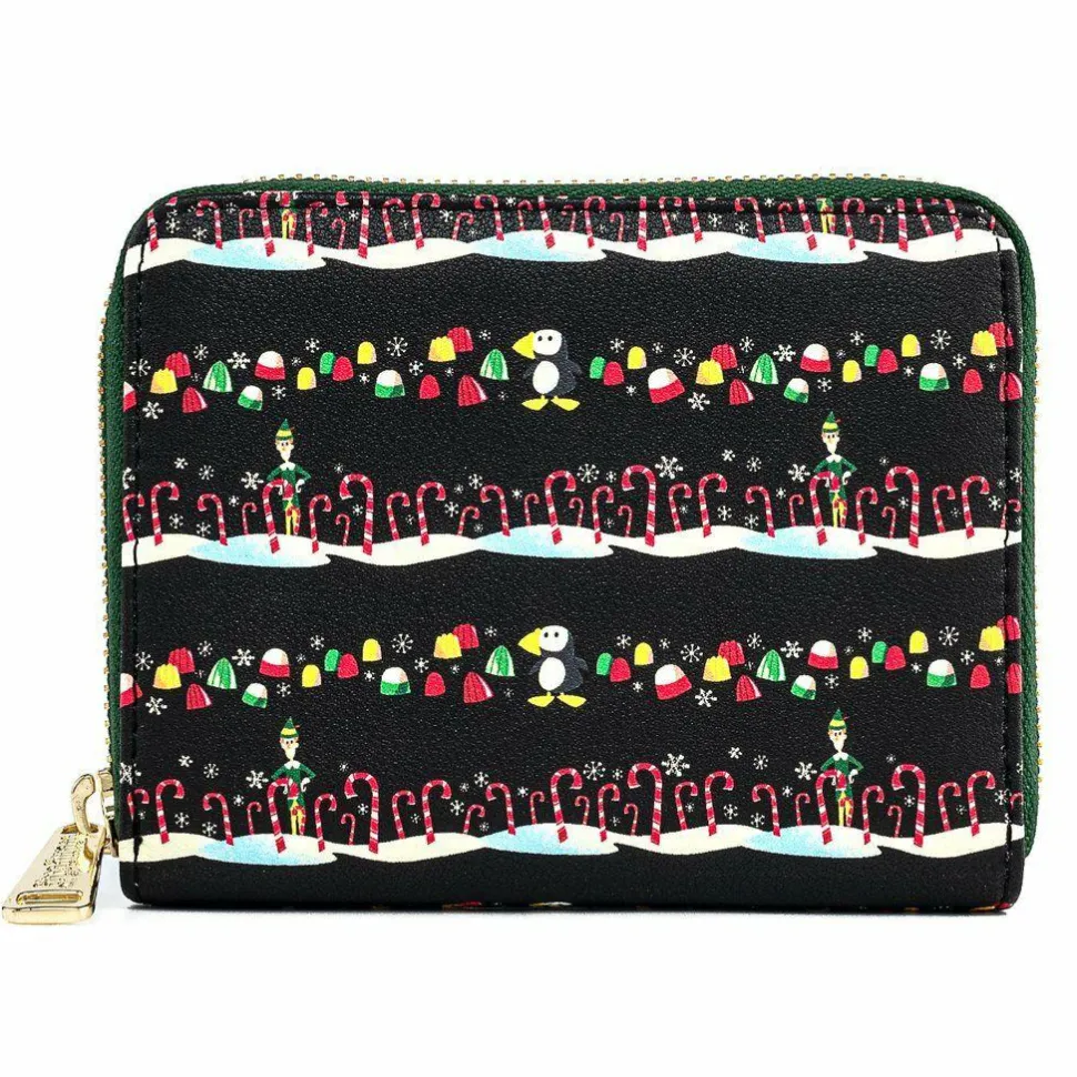 Elf - Candy Cane Print 5” Faux Leather Zip-Around Wallet