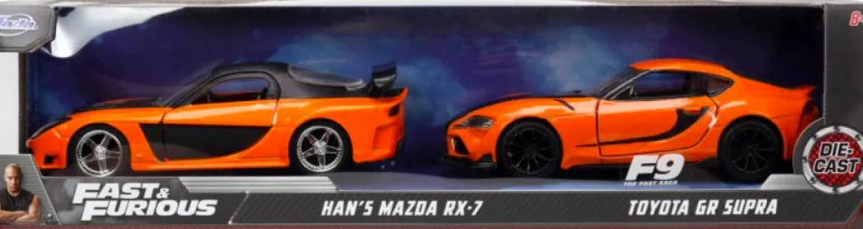 F9: The Fast Saga - Han’s Mazda RX-7 & 2020 Toyota GR Supra 1/32 Scale Die-Cast Vehicle Replica 2-Pack