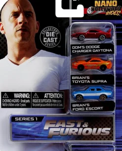 Fast & Furious - Dom’s Dodge Charger Daytona, Brian’s Toyota Supra & Brian’s Ford Escort Nano Hollywood Rides 1.5” Die-Cast Vehicle Replica 3-Pack