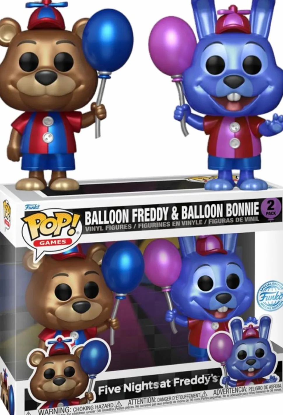 Five Nights at Freddy's - Balloon Freddy & Balloon Bonnie Metallic Pop! Vinyl 2-Pack