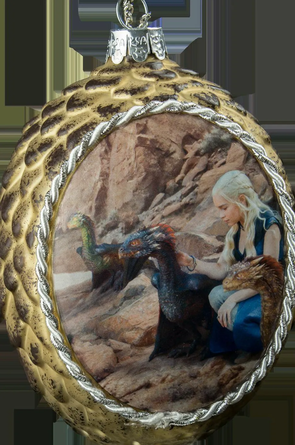 Game of Thrones - Glass Dragon Egg Christmas Ornament Daenerys with Dragons (Gold)