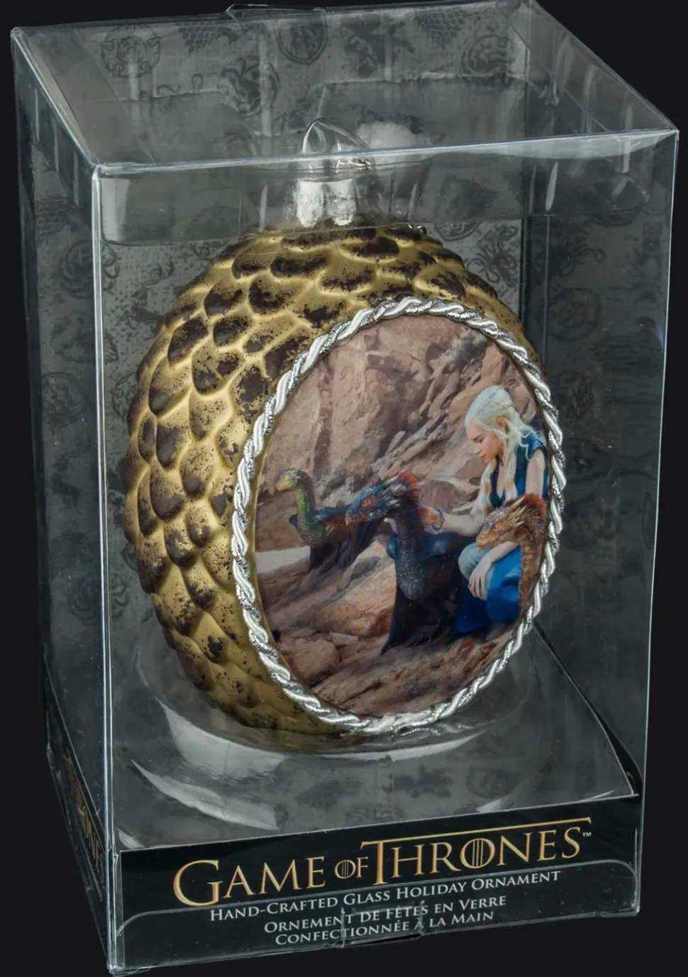 Game of Thrones - Glass Dragon Egg Christmas Ornament Daenerys with Dragons (Gold)