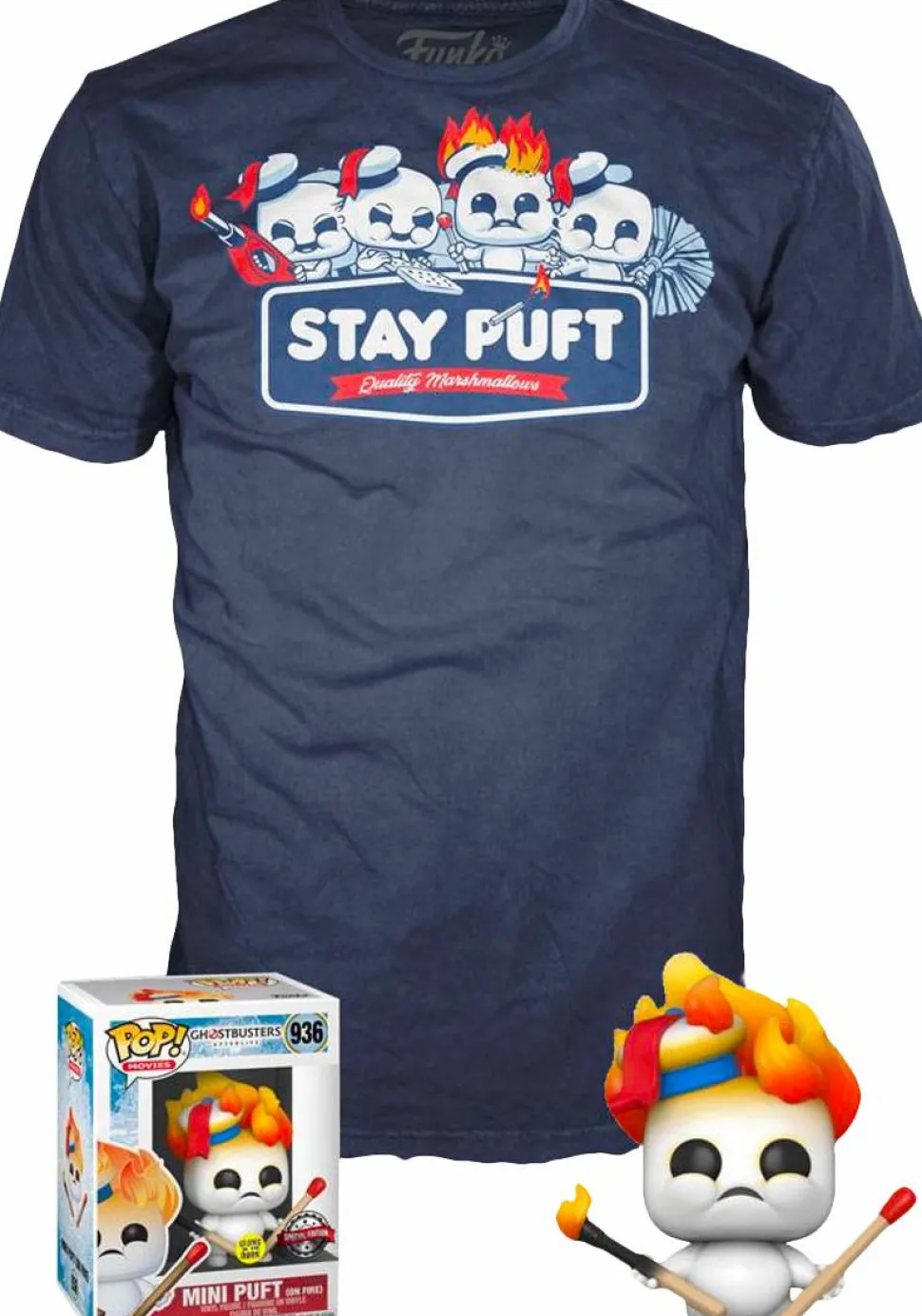 Ghostbusters: Afterlife - Mini Puft on Fire Glow in the Dark Pop! Vinyl Figure & T-Shirt Box Set
