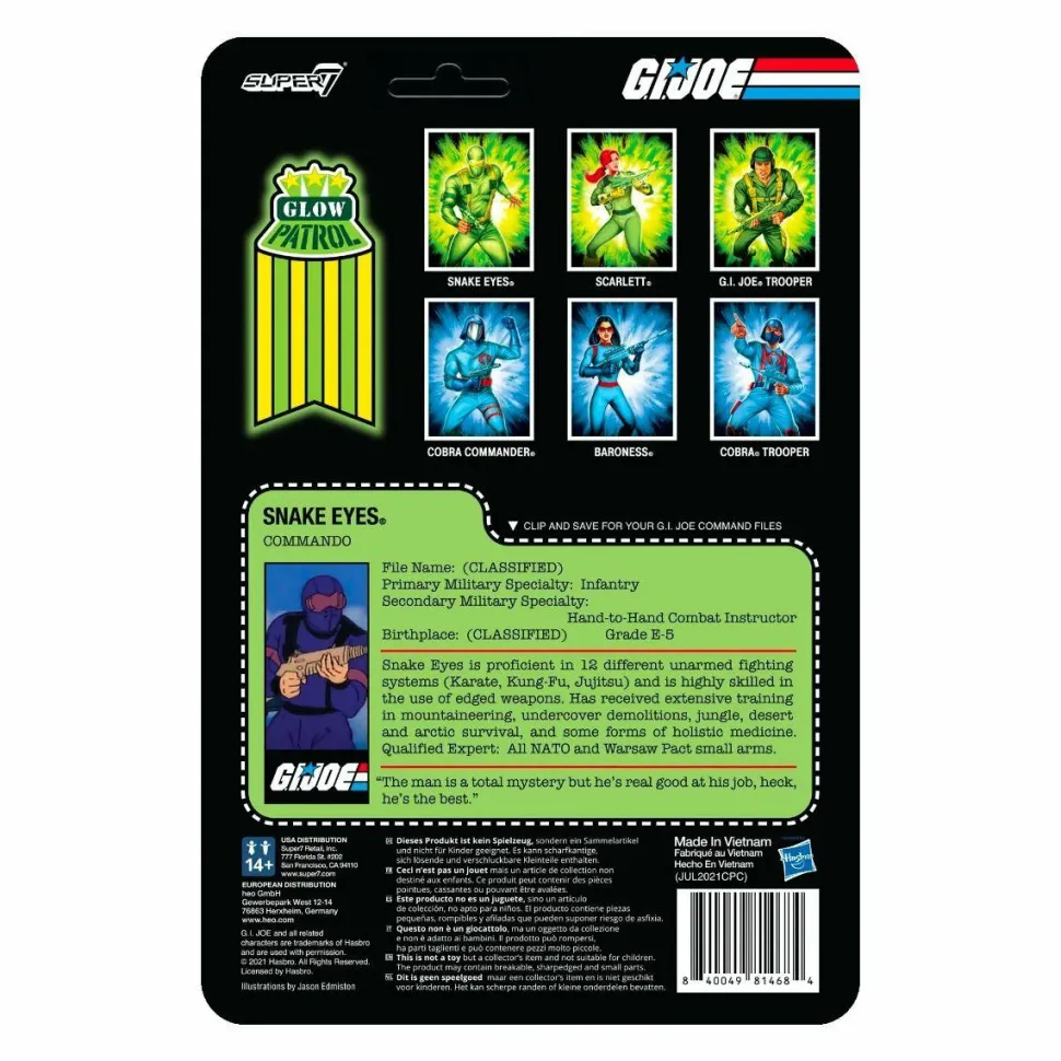 G.I. Joe - Snake Eyes Glow Patrol Glow-in-the-Dark ReAction 3.75” Action Figure