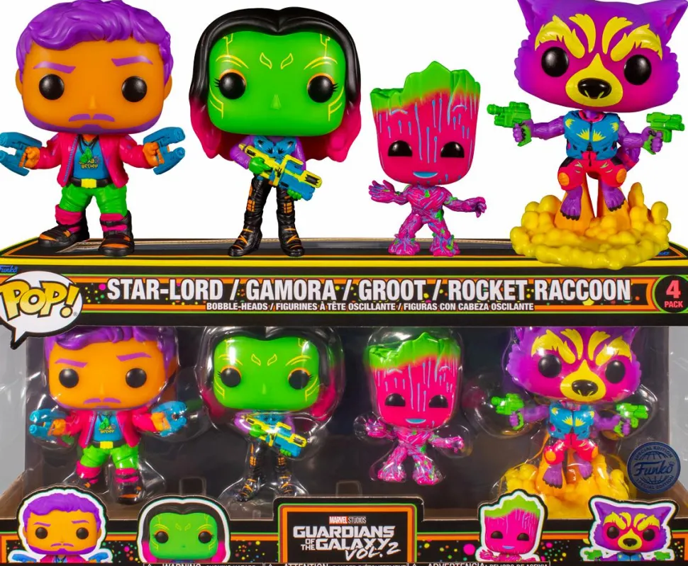 Guardians of the Galaxy: Vol 2 - Star-Lord, Gamora, Groot & Rocket Raccoon Blacklight Pop! Vinyl Figure 4-Pack