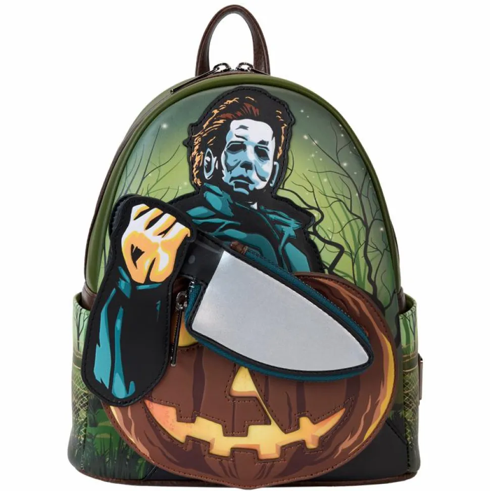 Halloween - Michael Myers Pumpkin Glow in the Dark 10" Faux Leather Mini Backpack with Coin Purse