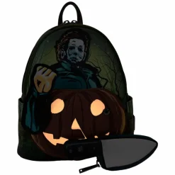 Halloween - Michael Myers Pumpkin Glow in the Dark 10" Faux Leather Mini Backpack with Coin Purse