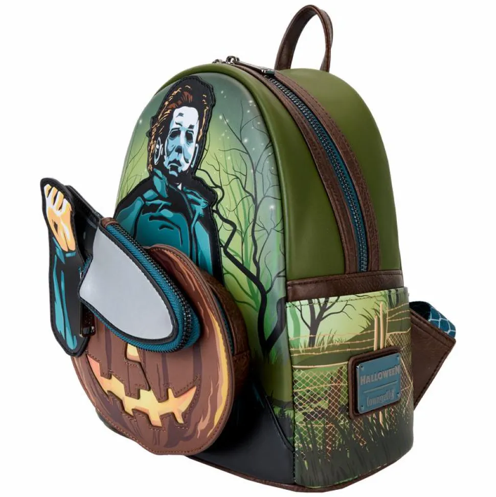 Halloween - Michael Myers Pumpkin Glow in the Dark 10" Faux Leather Mini Backpack with Coin Purse