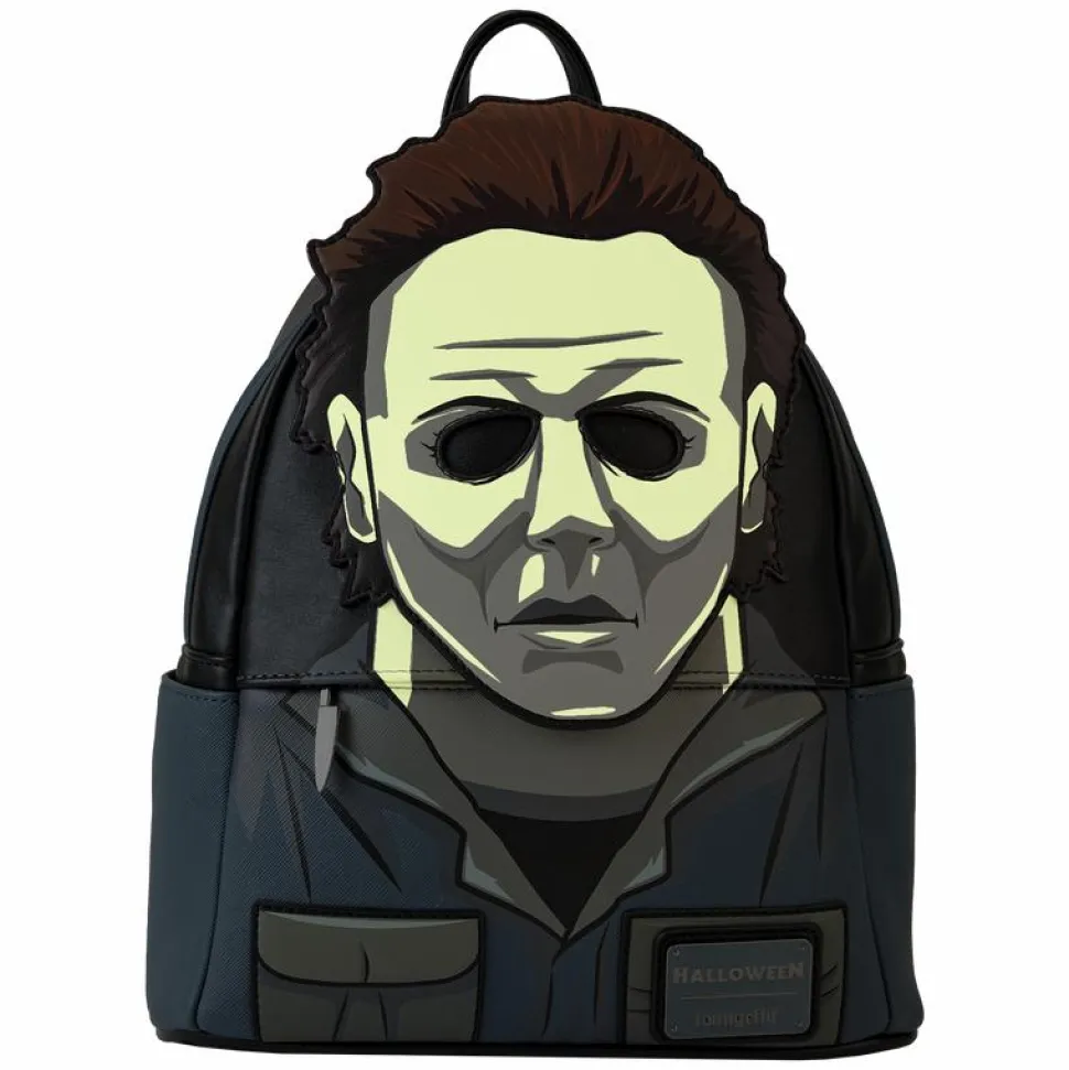 Halloween - Michael Myers Mask Cosplay Glow in the Dark 10" Faux Leather Mini Backpack
