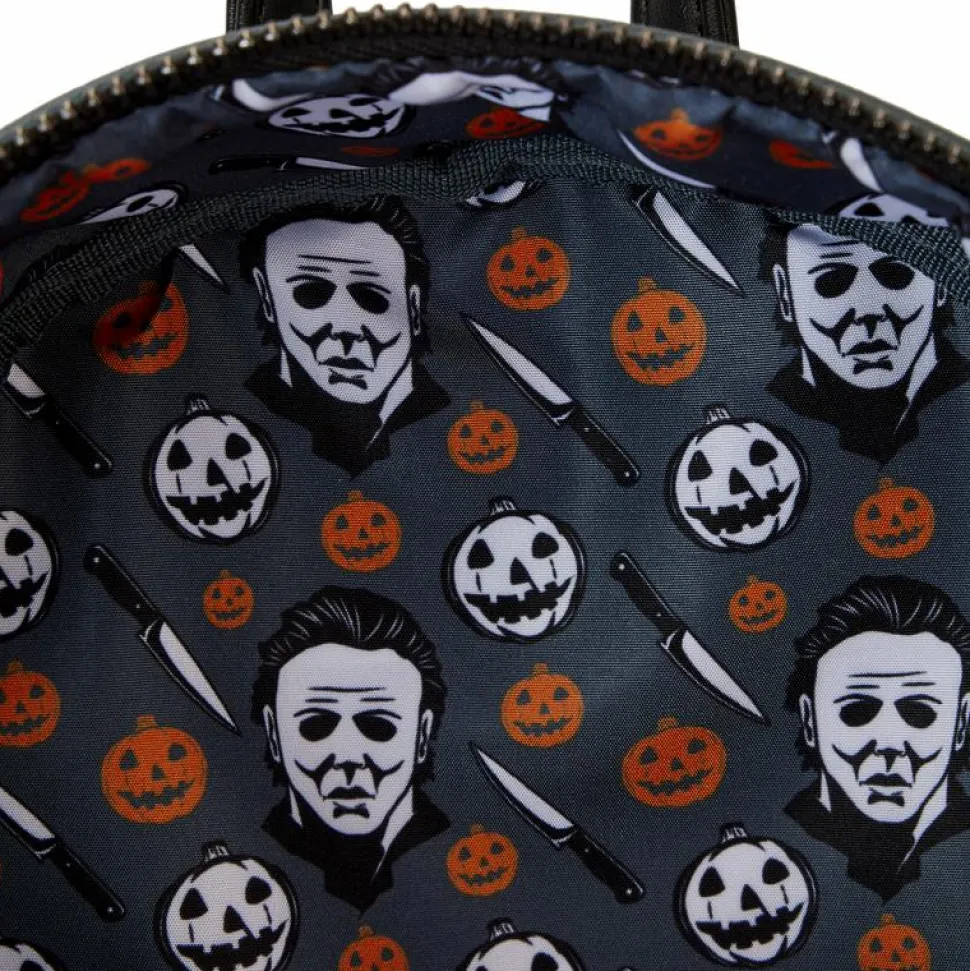 Halloween - Michael Myers Mask Cosplay Glow in the Dark 10" Faux Leather Mini Backpack