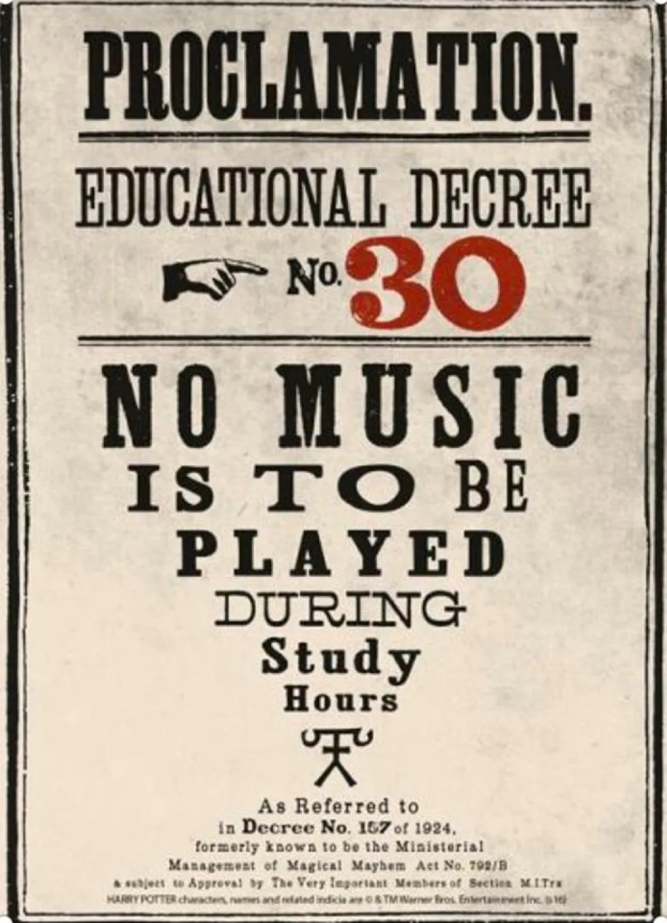 Harry Potter - Proclamation No. 30 A3 Tin Sign