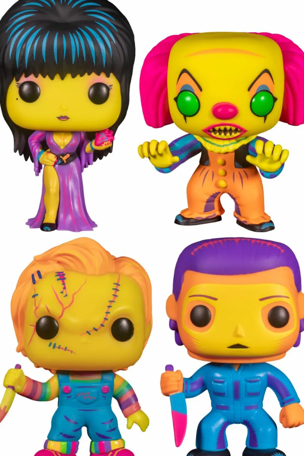 Horror Classics - Chucky, Elvira, Pennywise & Michael Myers Blacklight Pop! Vinyl Bundle (Set of 4)