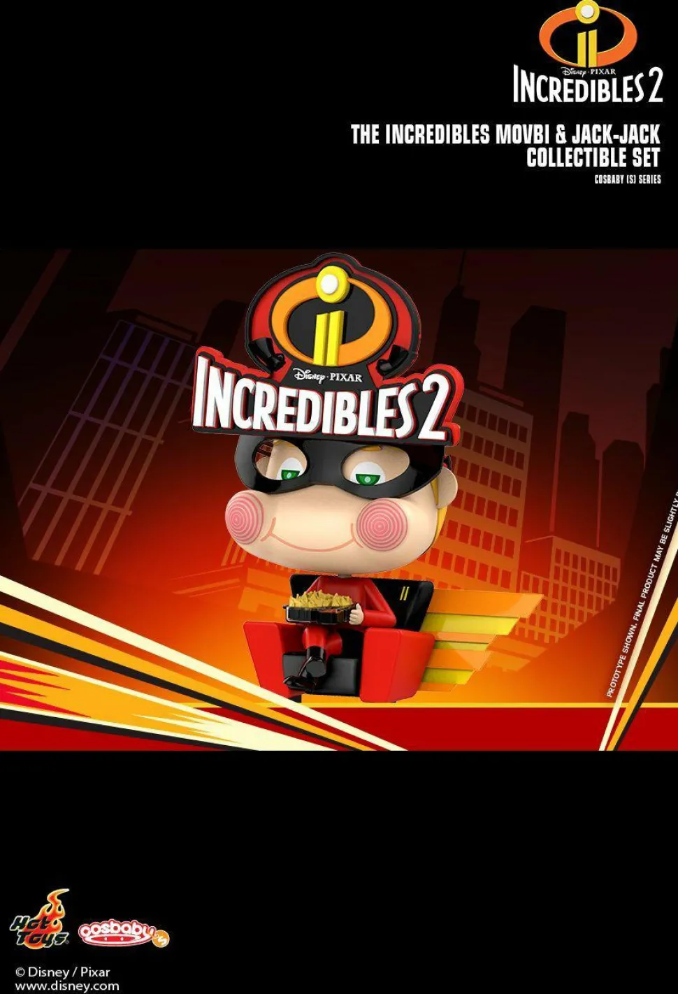 Incredibles 2 - Movbi & Jack-Jack Cosbaby 3.5-5” Hot Toys Bobble-Head Figure 2-Pack