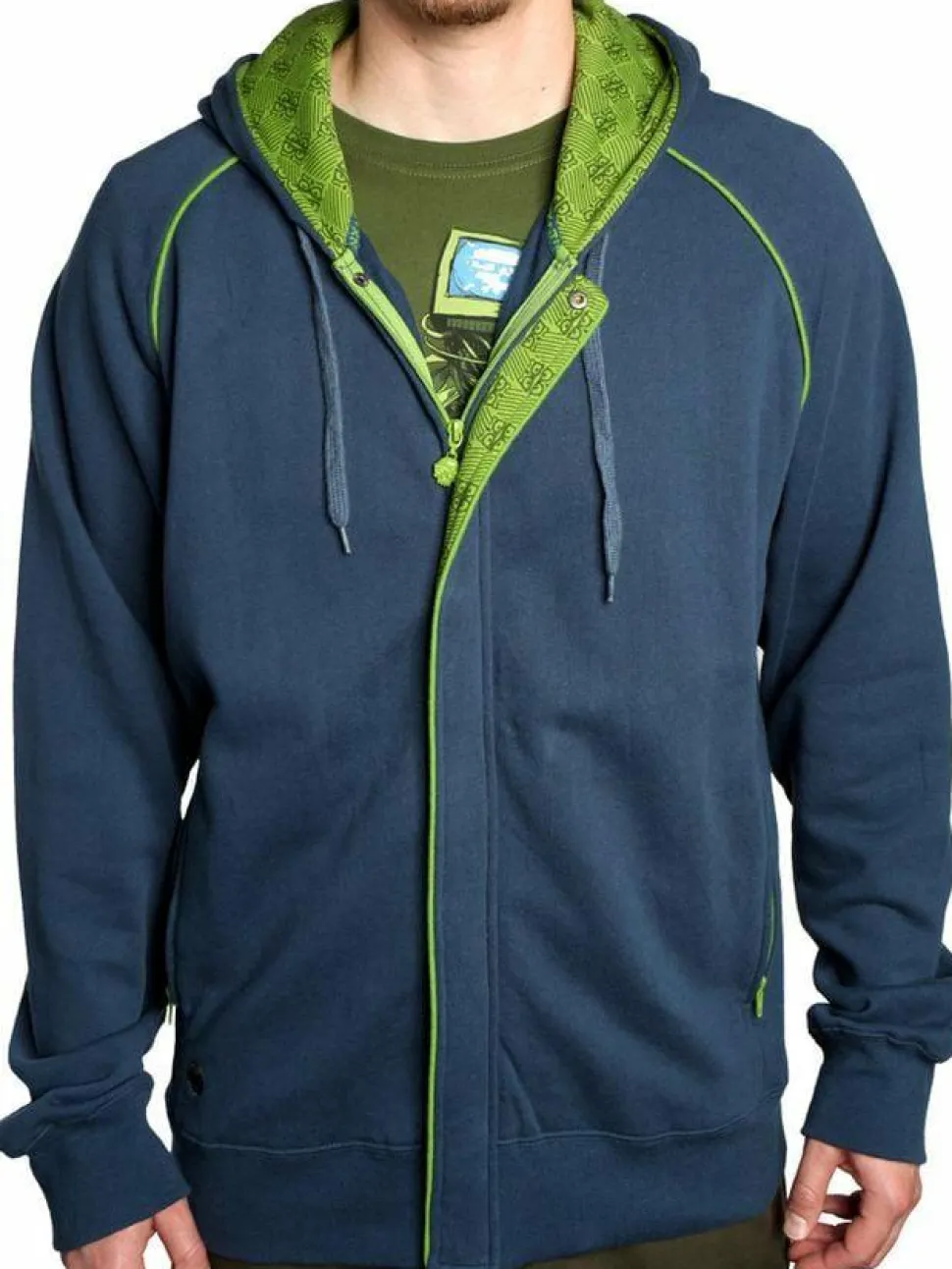 J!nx - Juggernaut 2.0 Navy Hoodie (with Green Trim)