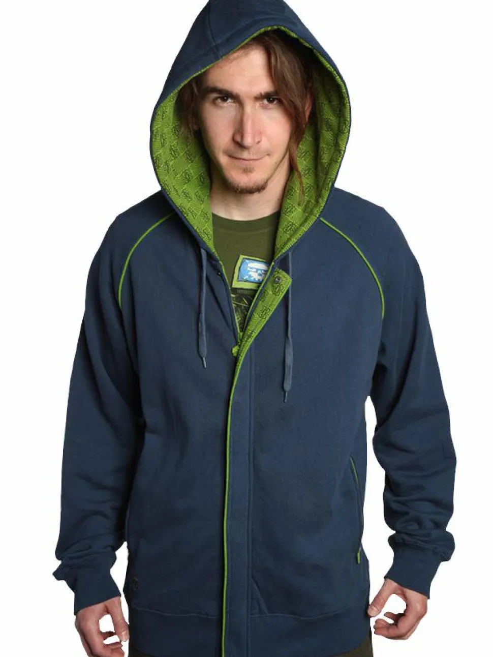 J!nx - Juggernaut 2.0 Navy Hoodie (with Green Trim)