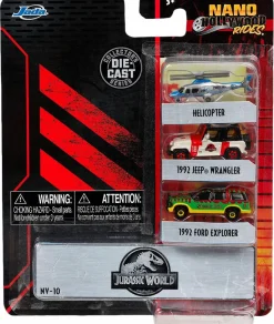 Jurassic Park - Helicopter, 1992 Jeep Wrangler & 1992 Ford Explorer Nano Hollywood Rides 1.5” Die-Cast Vehicle Replica 3-Pack