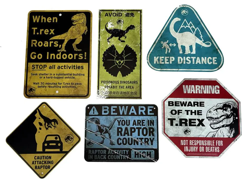Jurassic World - Metal Warning Signs Scaled Replica Box Set