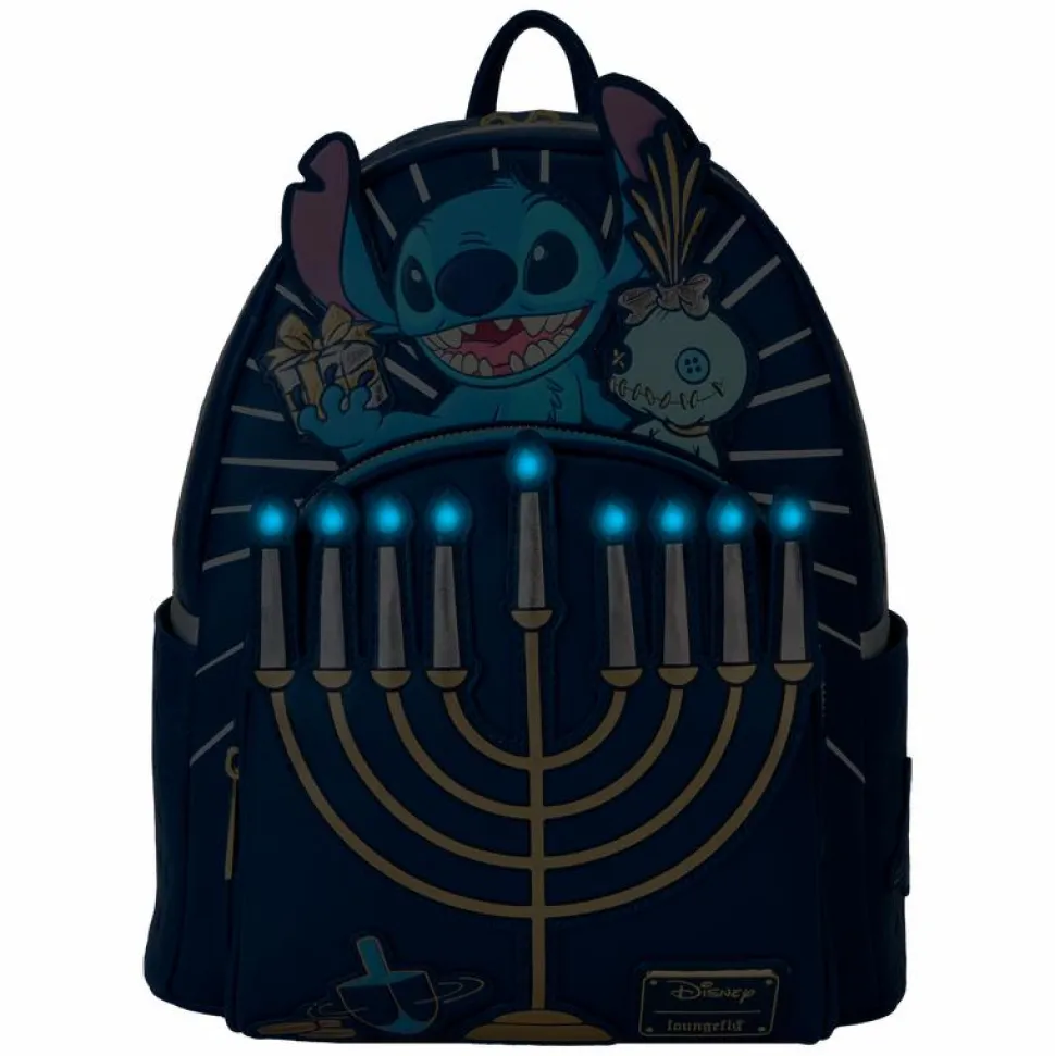 Lilo & Stitch - Stitch Hanukkah Menorah Light Up 10" Faux Leather Mini Backpack