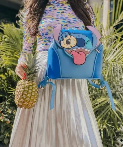 Lilo & Stitch - Stitch with Pineapple 11” Faux Leather Flap Mini Backpack