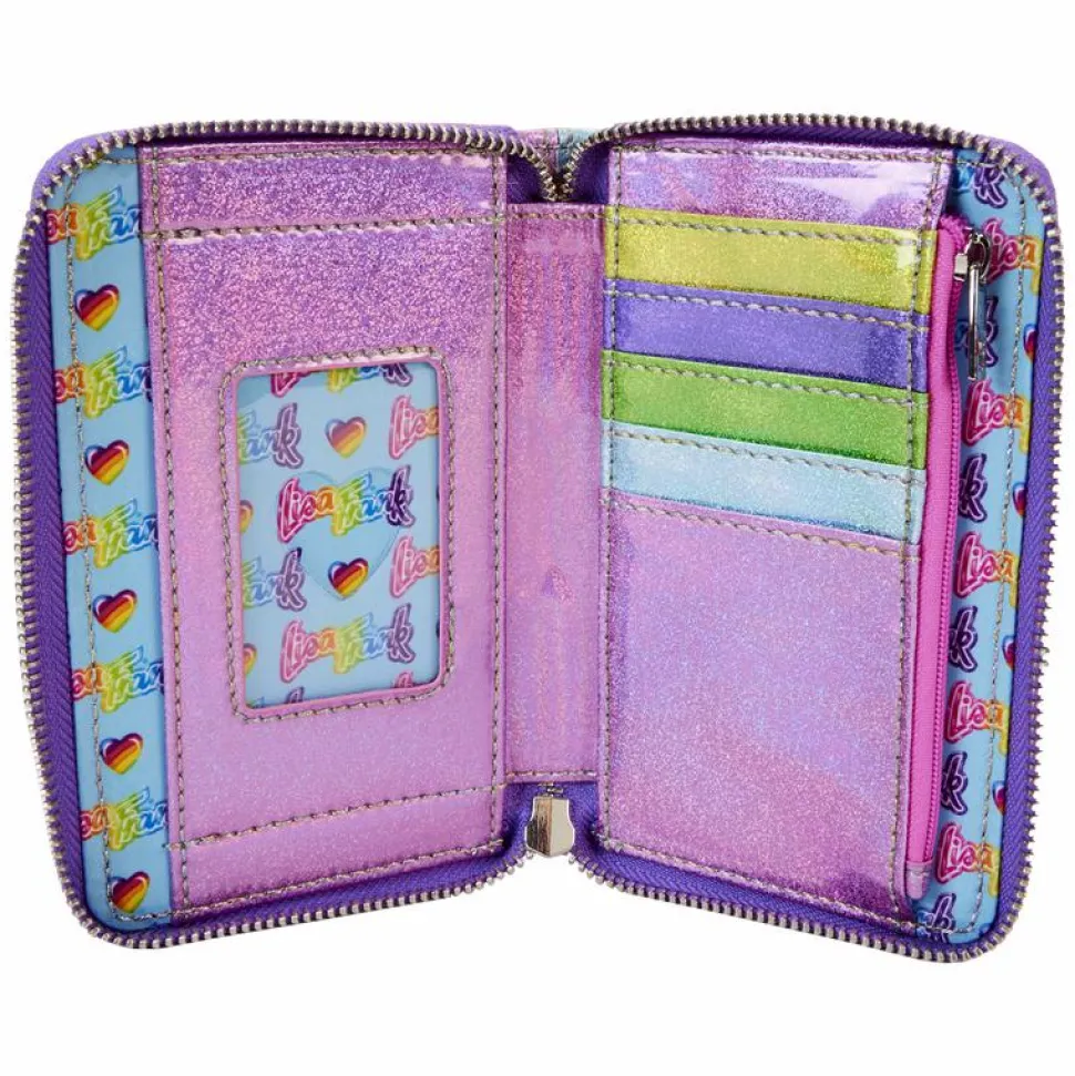 Lisa Frank - Holographic Glitter Color Block 4" Faux Leather Zip-Around Wallet