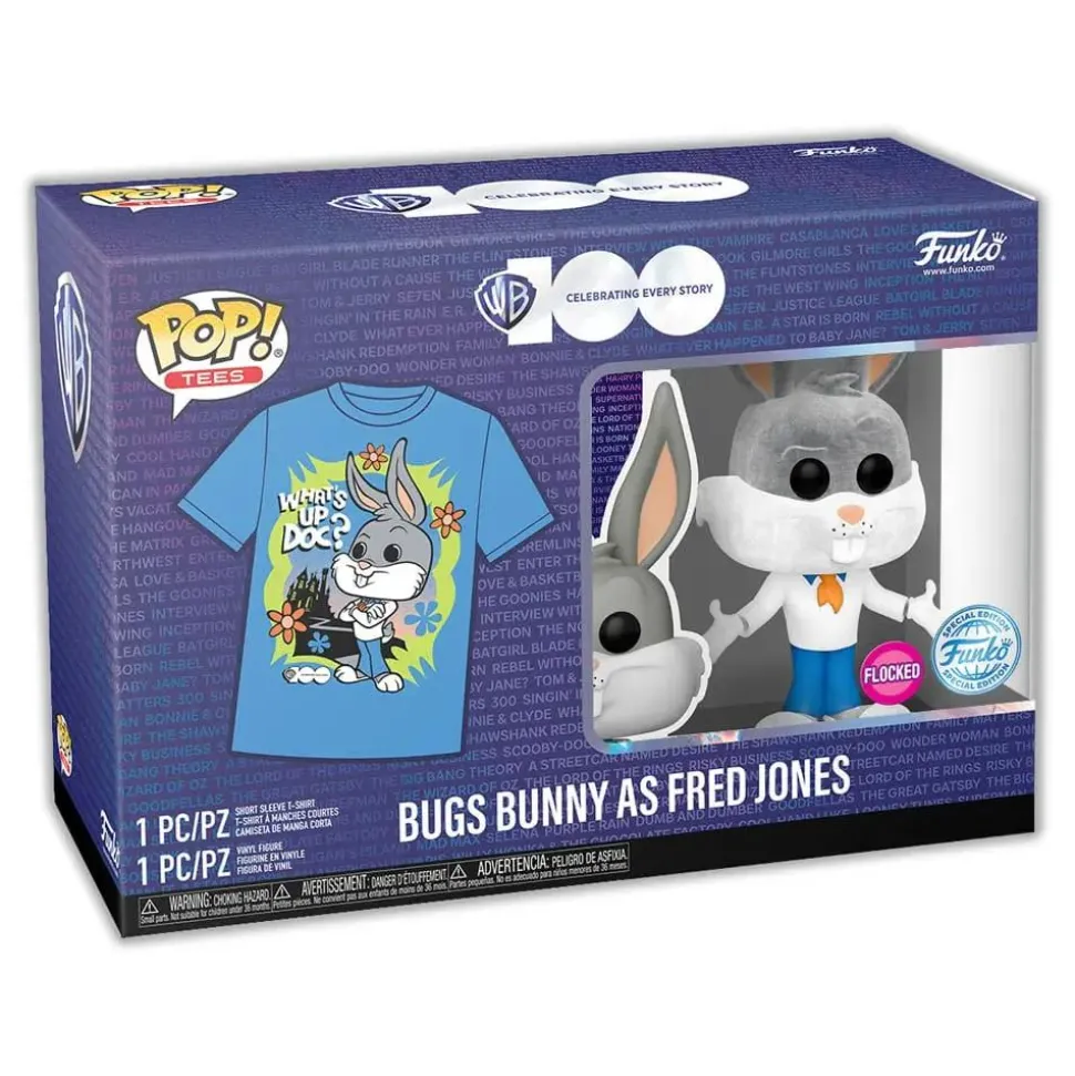 Looney Tunes x Scooby-Doo - Bugs Bunny as Fred Jones Warner Bros. 100th Anniversary Flocked Pop! Vinyl Figure & T-Shirt Box Set