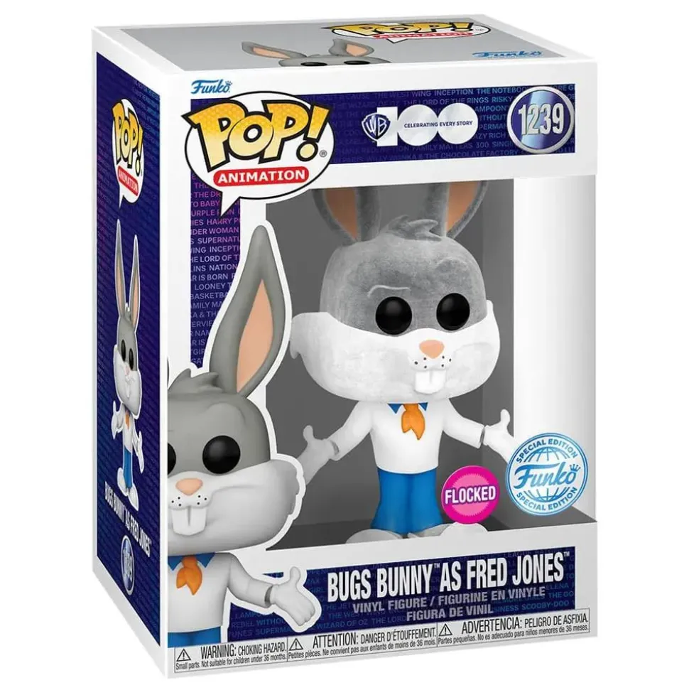 Looney Tunes x Scooby-Doo - Bugs Bunny as Fred Jones Warner Bros. 100th Anniversary Flocked Pop! Vinyl Figure & T-Shirt Box Set