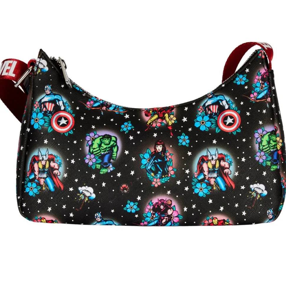 Marvel - Avengers Floral Tattoo 6” Faux Leather Shoulder Bag with Coin Bag Strap