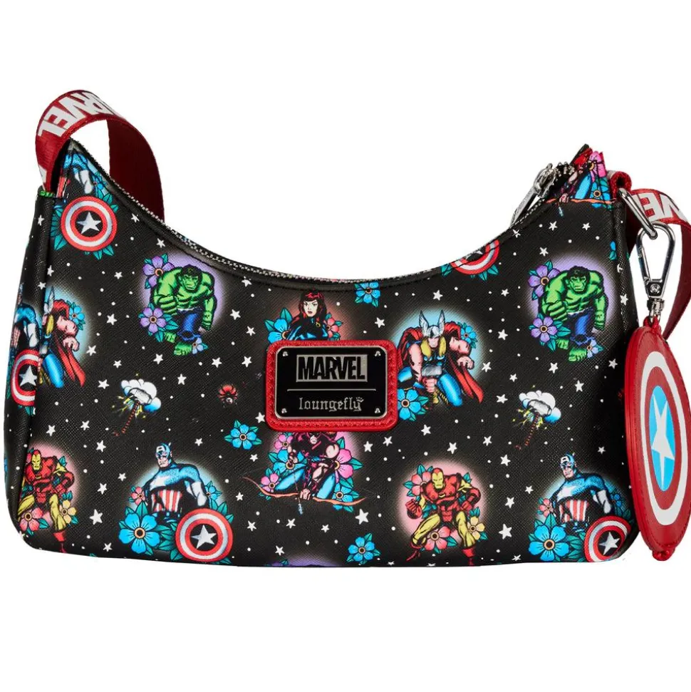 Marvel - Avengers Floral Tattoo 6” Faux Leather Shoulder Bag with Coin Bag Strap