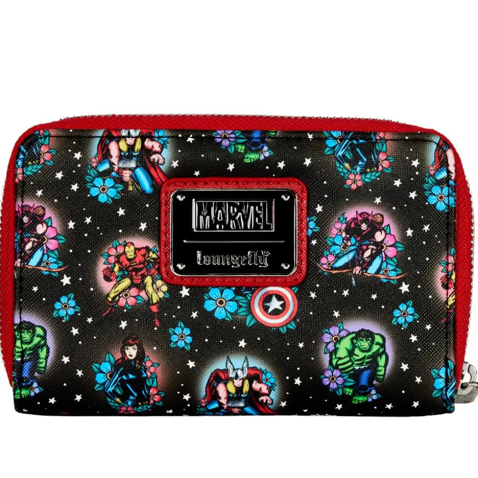 Marvel - Avengers Floral Tattoo 4” Faux Leather Zip-Around Wallet