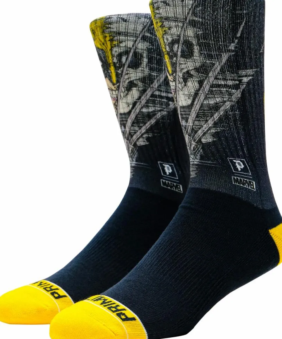 Marvel - Paul Jackson x Primitive Wolverine Navy Crew Socks (One Size)